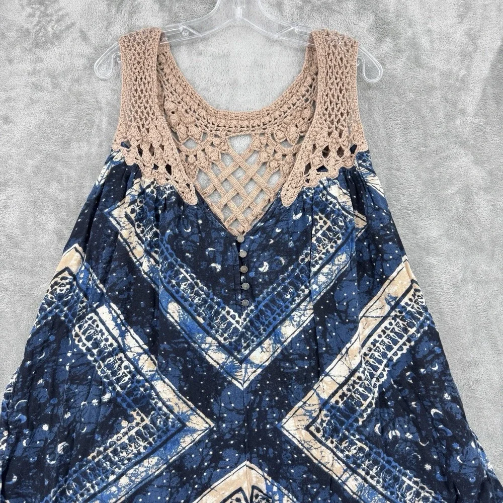 Free People Romper Womens Medium Celeste Macrame Bohemian Pockets Playsuit Beach